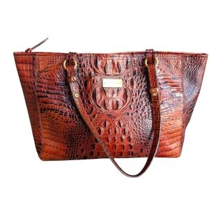 Brahmin Brown Medium Asher Crocodile Embossed Leather Tote Bag
